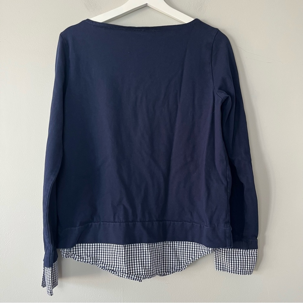 J. Crew Mercantile Navy Long Sleeve Crew Neck Gingham Detail Top Small - Picture 2 of 6